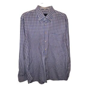 Scott‎ Barber Mens Blue Brown Plaid Button Down Long Sleeve Dress Shirt Size L